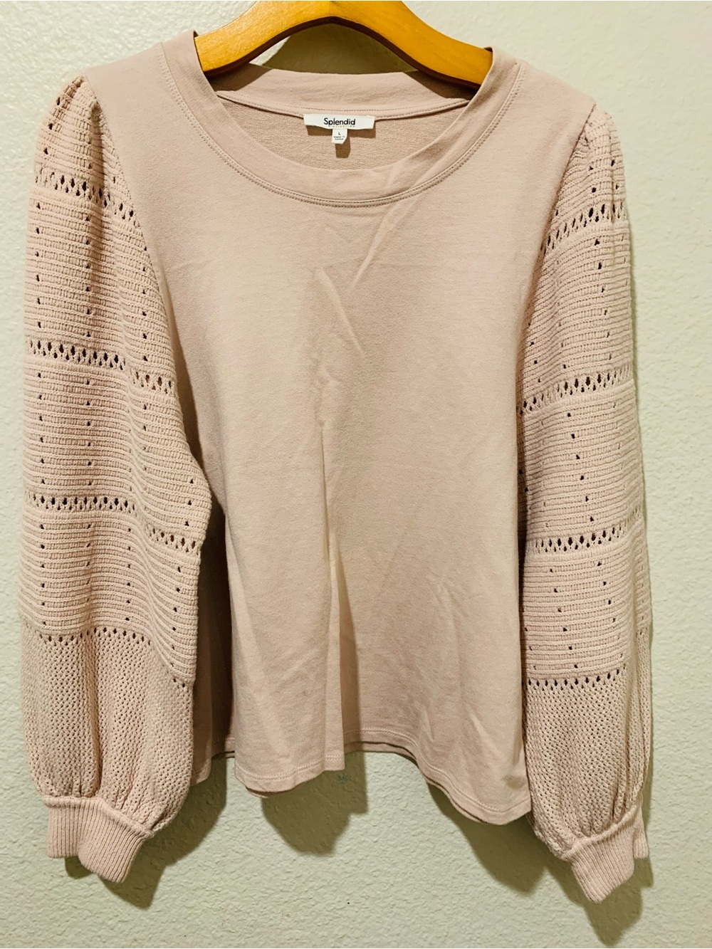 Splendid Women’s Light Blush Balloon-Sleeve Knit Sweatshirt